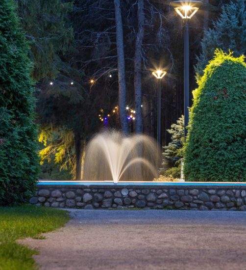 Parc Lepage fontaine soir – Ernest-Lepage Park